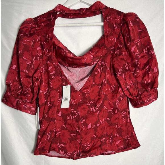 ASTR the Label Women’s Medium FLORAL MOCK NECK COWL DRAPE TOP in Red Floral - Picture 7 of 7